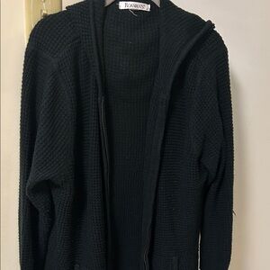 Black Knit Hooded Cardigan by Roamans